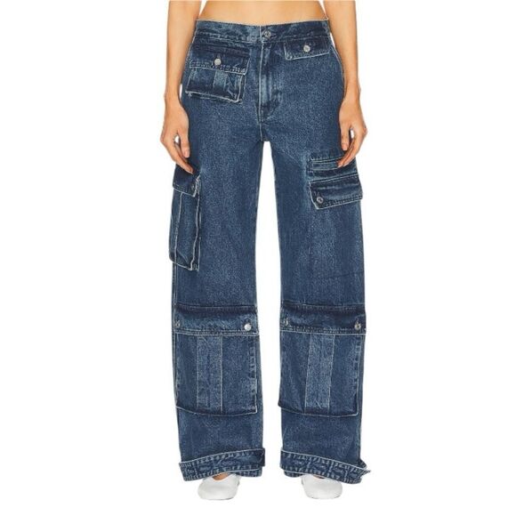 GRLFRND Lara Cargo Wide Leg Jeans in Big Sky Medium Wash, Size 26 - Picture 2 of 13